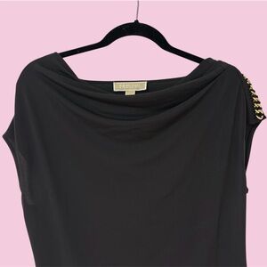 Michael Kors Black Cowl Neck Top with Gold Logo Tag